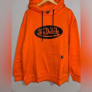 Von Dutch Neon Orange Logo Pullover Hoodie Size L NWT Y2K Streetwear